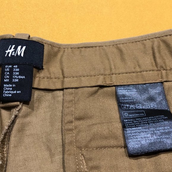 H&M Mens 33R Chino Khaki Tan Flat Front Cotton Blend Stretch Shorts - Picture 2 of 5